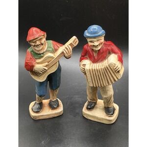 Vtg Pair 1940s Hobo Musician Figurines Syroco‎ Acordian Guitar 6" Carved